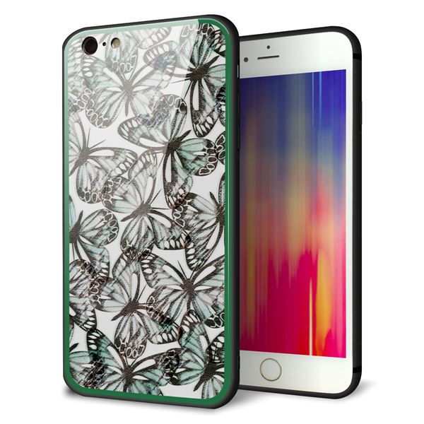 iPhone6 PLUS 強化ガラス＆TPUスマホケース ガラプリ【SC902 ガーデンバタフライ グリーン】