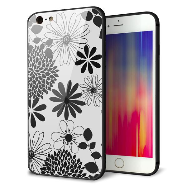 iPhone6 PLUS 強化ガラス＆TPUスマホケース ガラプリ【SC912 花柄モノトーン 01】