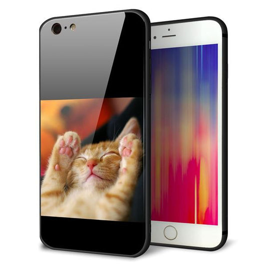 iPhone6 PLUS 強化ガラス＆TPUスマホケース ガラプリ【VA804 爆睡するネコ】