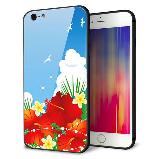 iPhone6 PLUS 強化ガラス＆TPUスマホケース ガラプリ【VA821 ハイビスカスと青空】