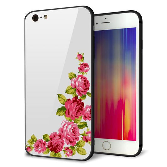 iPhone6 PLUS 強化ガラス＆TPUスマホケース ガラプリ【VA825 バラのフレーム(白)】