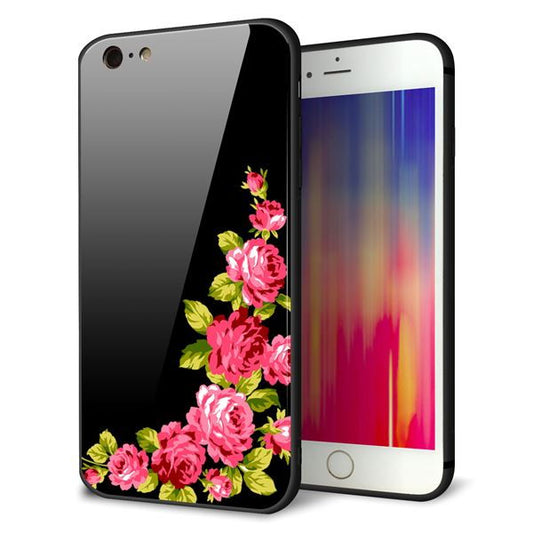 iPhone6 PLUS 強化ガラス＆TPUスマホケース ガラプリ【VA826 バラのフレーム(黒)】
