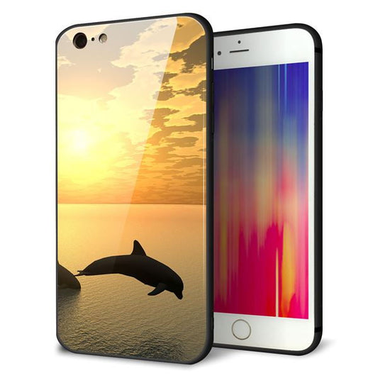 iPhone6 PLUS 強化ガラス＆TPUスマホケース ガラプリ【VA845 夕暮れのドルフィン】