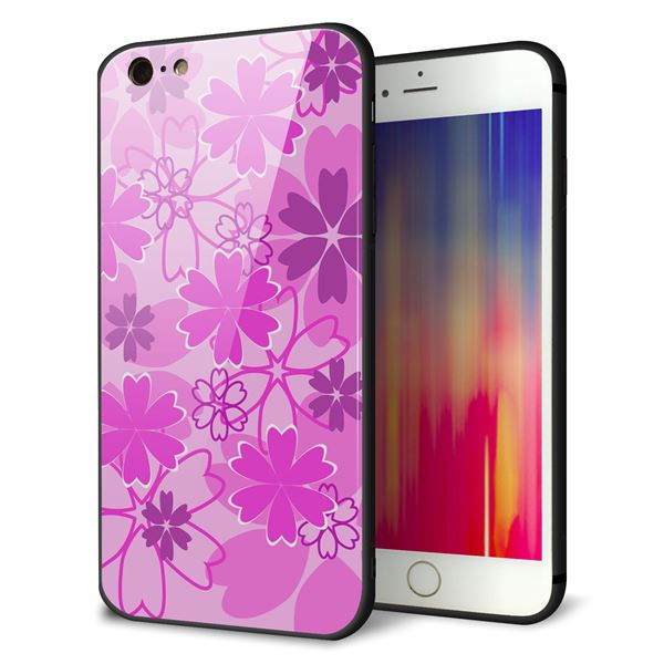 iPhone6 PLUS 強化ガラス＆TPUスマホケース ガラプリ【VA961 重なり合う花　ピンク】