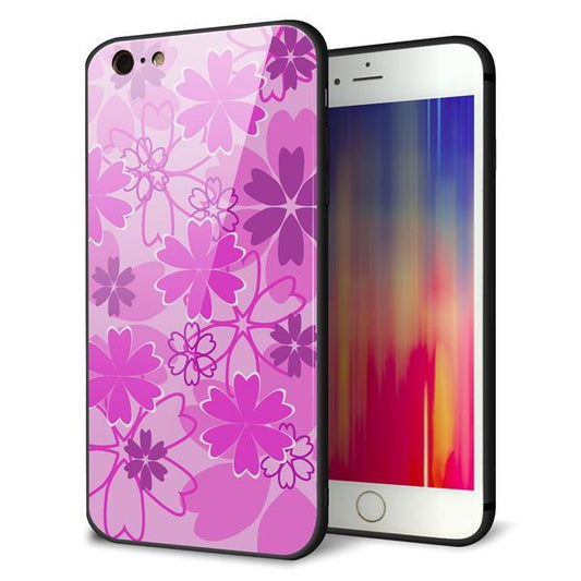 iPhone6 PLUS 強化ガラス＆TPUスマホケース ガラプリ【VA961 重なり合う花　ピンク】