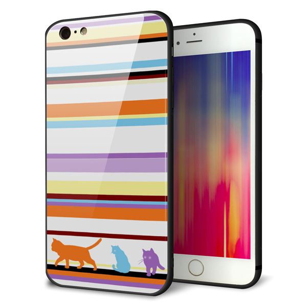 iPhone6 PLUS 強化ガラス＆TPUスマホケース ガラプリ【YA887 ストライプネコ01】