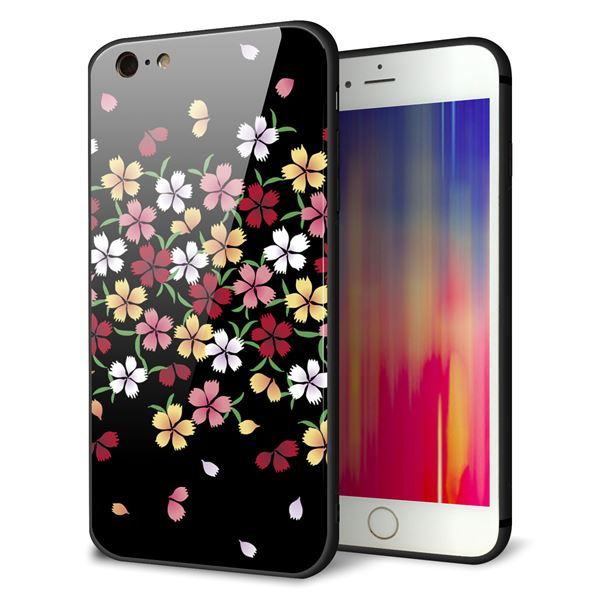 iPhone6 PLUS 強化ガラス＆TPUスマホケース ガラプリ【YJ323 和柄 なでしこ】