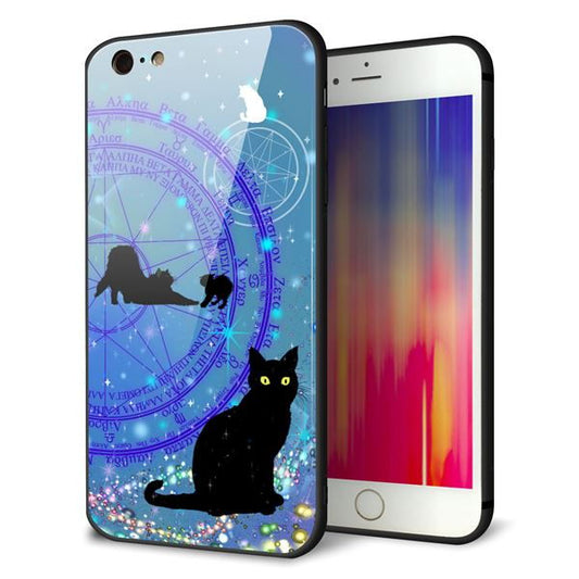iPhone6 PLUS 強化ガラス＆TPUスマホケース ガラプリ【YJ327 魔法陣猫 キラキラ　かわいい】