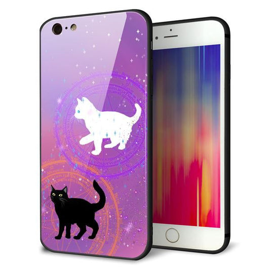 iPhone6 PLUS 強化ガラス＆TPUスマホケース ガラプリ【YJ328 魔法陣猫 キラキラ　かわいい　ピンク】