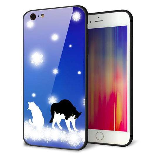 iPhone6 PLUS 強化ガラス＆TPUスマホケース ガラプリ【YJ335 雪の結晶　はちわれ】