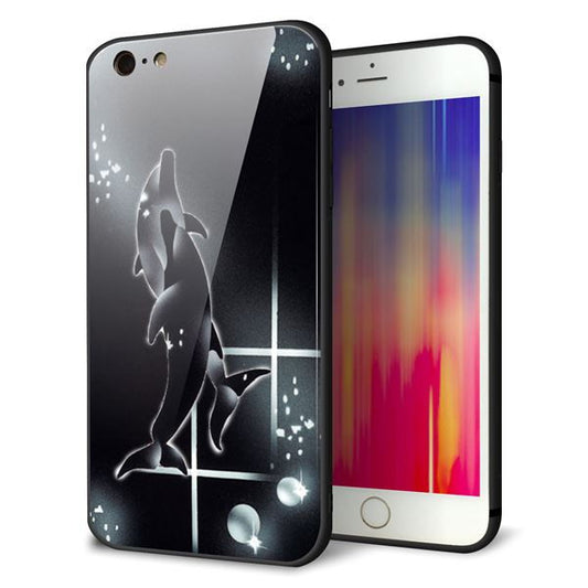 iPhone6s PLUS 強化ガラス＆TPUスマホケース ガラプリ【158 ブラックドルフィン】