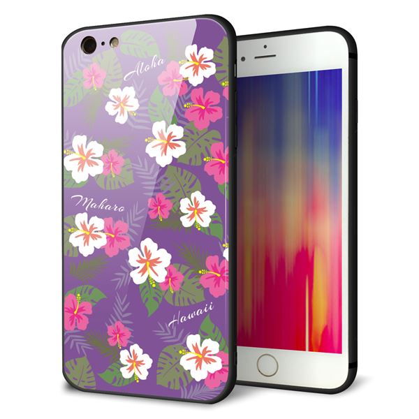 iPhone6s PLUS 強化ガラス＆TPUスマホケース ガラプリ【SC886 ハワイアンアロハレトロ（パープル）】