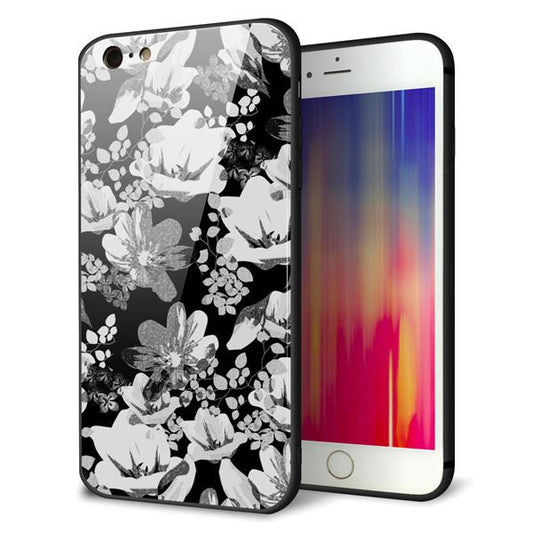 iPhone6s PLUS 強化ガラス＆TPUスマホケース ガラプリ【SC913 花柄モノトーン 02】