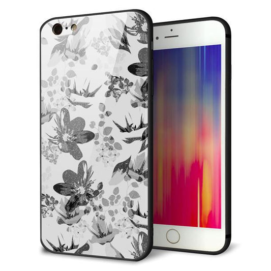 iPhone6s PLUS 強化ガラス＆TPUスマホケース ガラプリ【SC914 花柄モノトーン 03】