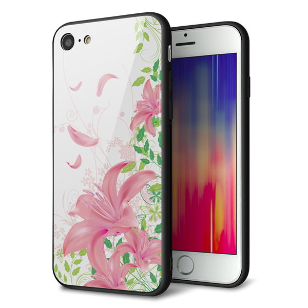iPhone7 強化ガラス＆TPUスマホケース ガラプリ【SC849 ユリ（ピンク）】