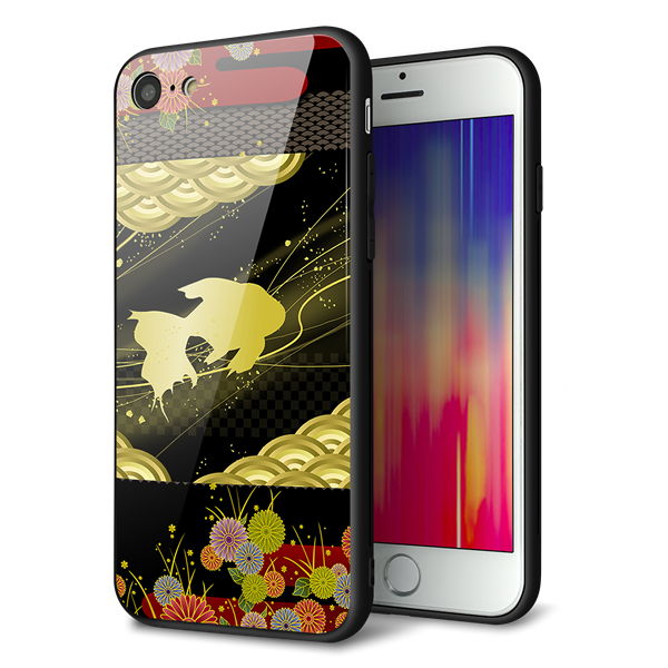 iPhone8 強化ガラス＆TPUスマホケース ガラプリ【174 天の川の金魚】