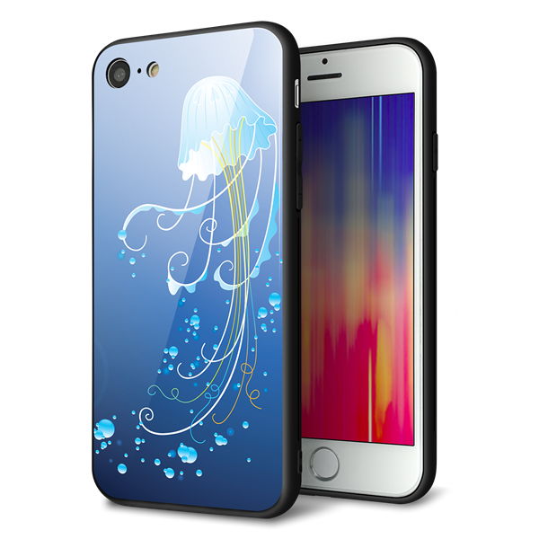 iPhone8 強化ガラス＆TPUスマホケース ガラプリ【362 ジェリーフィシュ】