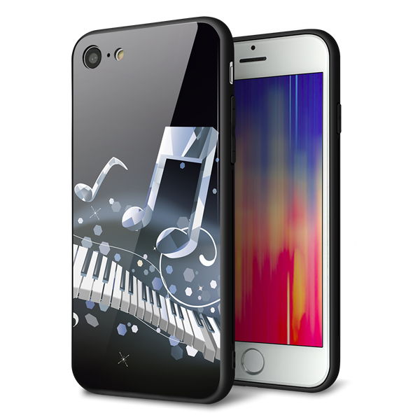 iPhone8 強化ガラス＆TPUスマホケース ガラプリ【575 鍵盤に踊る音】