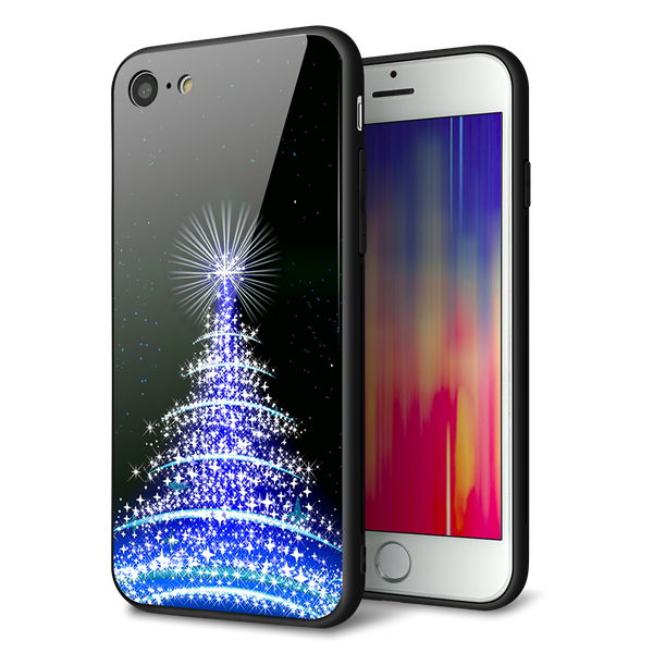 iPhone8 強化ガラス＆TPUスマホケース ガラプリ【589 ブルーライトツリー】