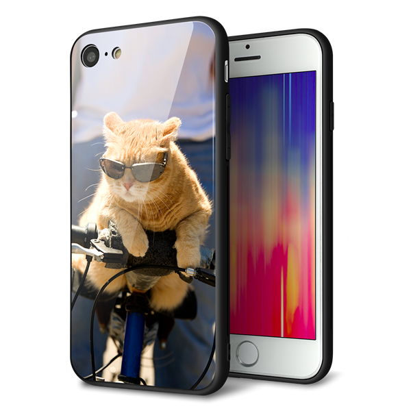 iPhone8 強化ガラス＆TPUスマホケース ガラプリ【595 にゃんとサイクル】