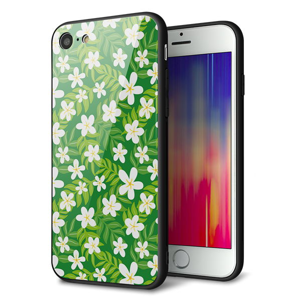 iPhone8 強化ガラス＆TPUスマホケース ガラプリ【760 ジャスミンの花畑】