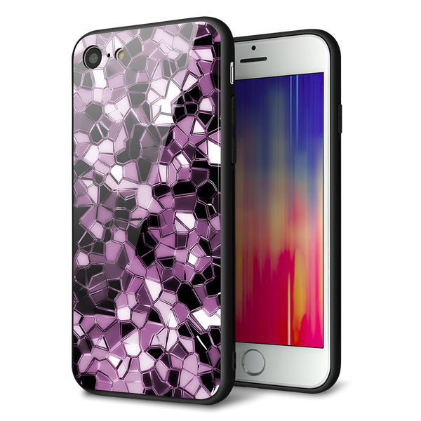 iPhone8 強化ガラス＆TPUスマホケース ガラプリ【EK837 テクニカルミラーパープル】