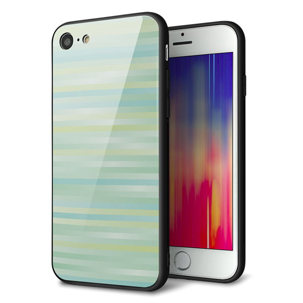iPhone8 強化ガラス＆TPUスマホケース ガラプリ【IB908 グラデーションボーダー_グリーン】