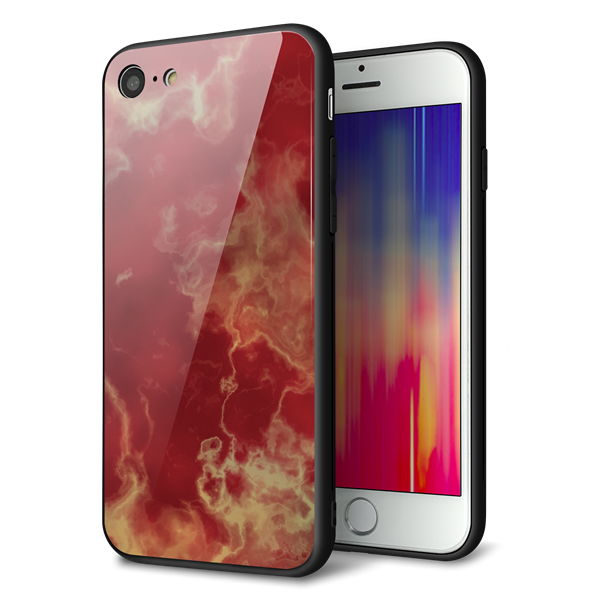iPhone8 強化ガラス＆TPUスマホケース ガラプリ【KM870 大理石RD】