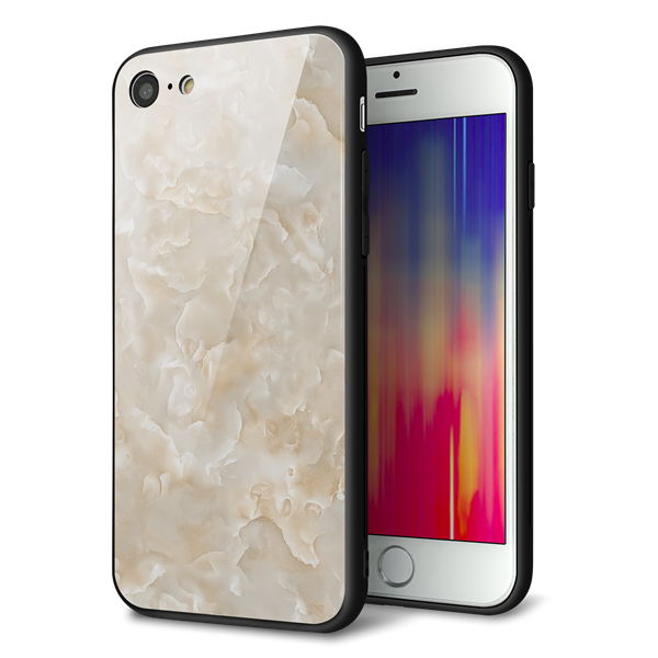 iPhone8 強化ガラス＆TPUスマホケース ガラプリ【KM872 大理石パール】