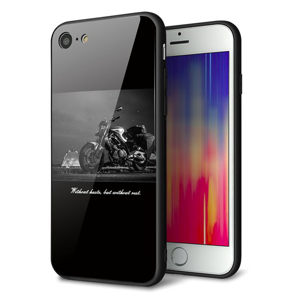 iPhone8 強化ガラス＆TPUスマホケース ガラプリ【KM879 バイク】