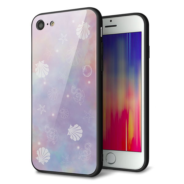 iPhone8 強化ガラス＆TPUスマホケース ガラプリ【KM883 シェル柄】