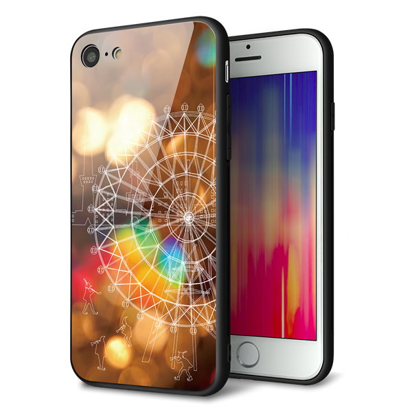 iPhone8 強化ガラス＆TPUスマホケース ガラプリ【KM884 観覧車と笛吹】