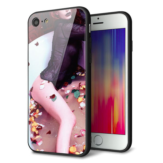 iPhone8 強化ガラス＆TPUスマホケース ガラプリ【KM885 バラ風呂】