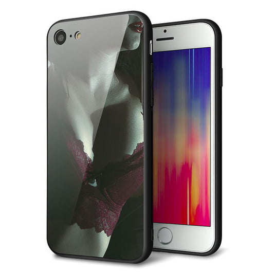 iPhone8 強化ガラス＆TPUスマホケース ガラプリ【KM887 ランジェリー】