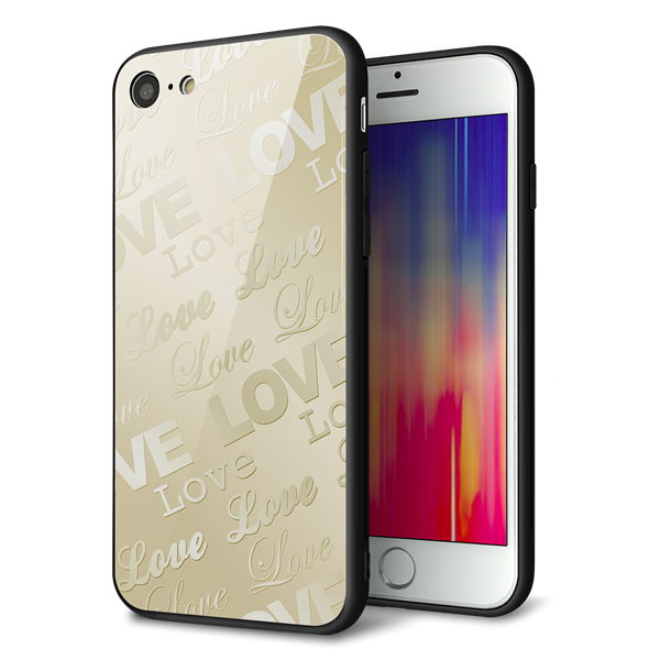 iPhone8 強化ガラス＆TPUスマホケース ガラプリ【SC840 エンボス風LOVEリンク（ヌーディーベージュ）】