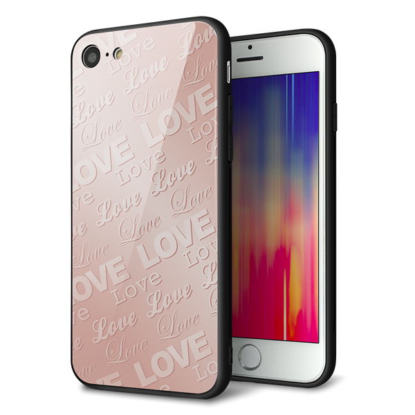 iPhone8 強化ガラス＆TPUスマホケース ガラプリ【SC841 エンボス風LOVEリンク（ローズピンク）】