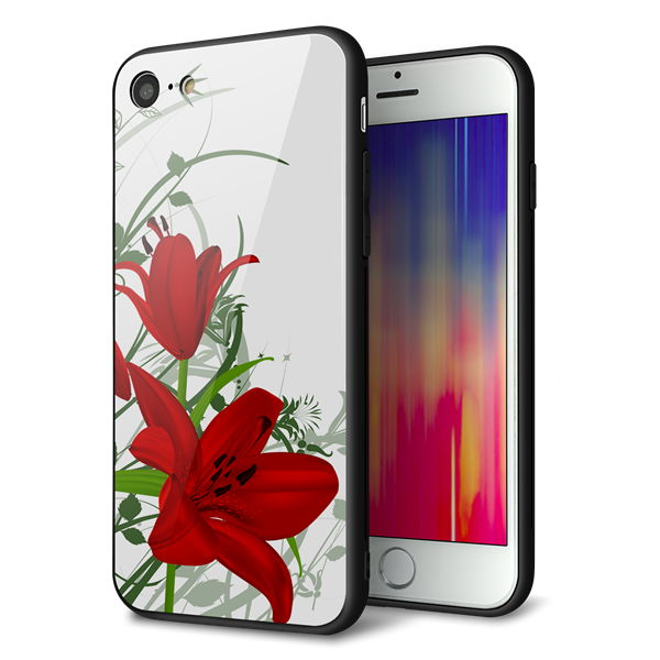 iPhone8 強化ガラス＆TPUスマホケース ガラプリ【SC850 ユリ（レッド）】
