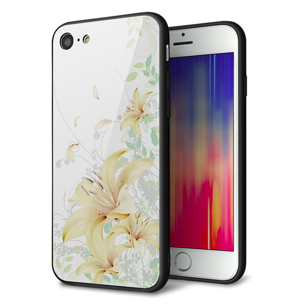 iPhone8 強化ガラス＆TPUスマホケース ガラプリ【SC851 ユリ（ホワイト）】