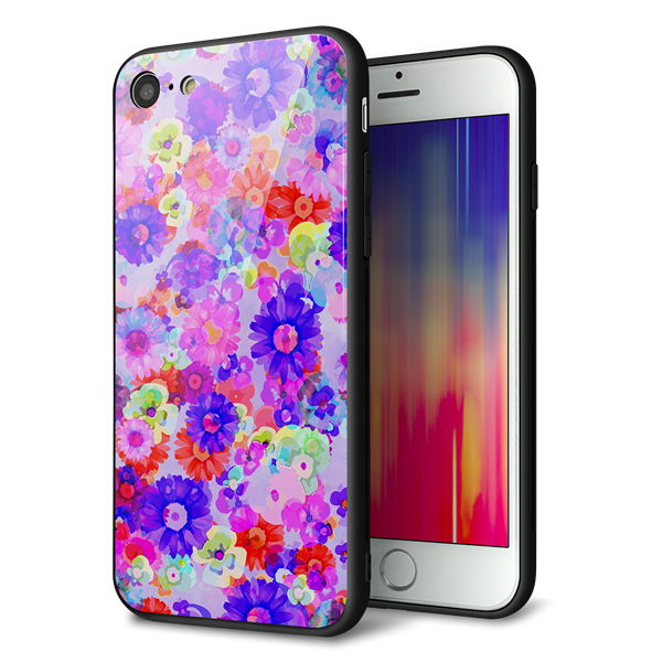 iPhone8 強化ガラス＆TPUスマホケース ガラプリ【SC868 リバティプリント フルールドパルファン（パープル）】