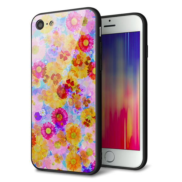 iPhone8 強化ガラス＆TPUスマホケース ガラプリ【SC870 リバティプリント フルールドパルファン（ブルー）】