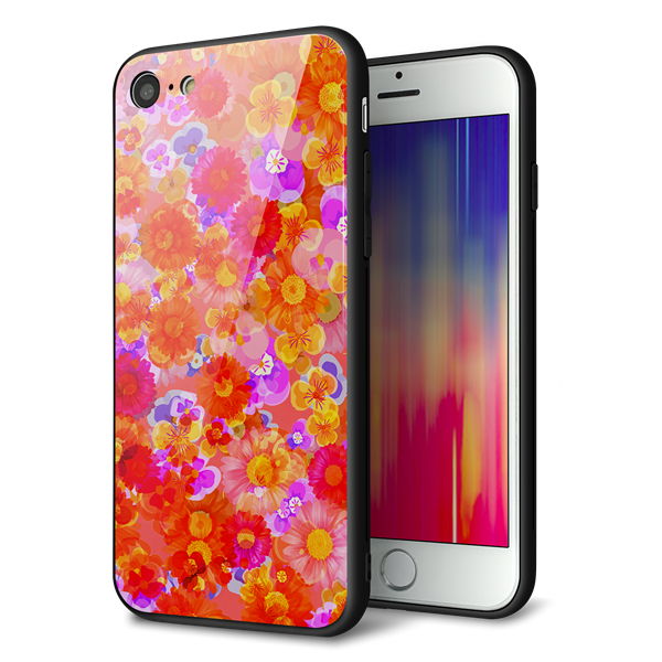 iPhone8 強化ガラス＆TPUスマホケース ガラプリ【SC871 リバティプリント フルールドパルファン（レッド）】