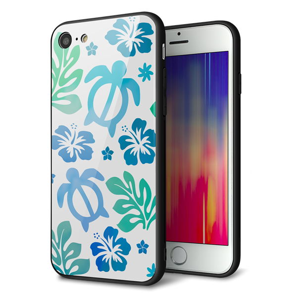 iPhone8 強化ガラス＆TPUスマホケース ガラプリ【SC880 ハワイアンアロハホヌ（ブルー）】