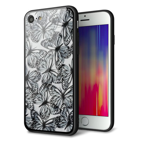 iPhone8 強化ガラス＆TPUスマホケース ガラプリ【SC905 ガーデンバタフライ ブラック】