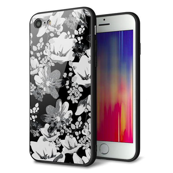 iPhone8 強化ガラス＆TPUスマホケース ガラプリ【SC913 花柄モノトーン 02】