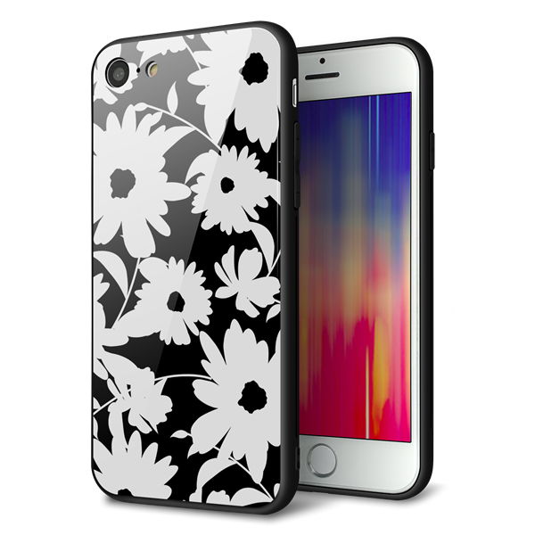 iPhone8 強化ガラス＆TPUスマホケース ガラプリ【SC915 花柄モノトーン 04】