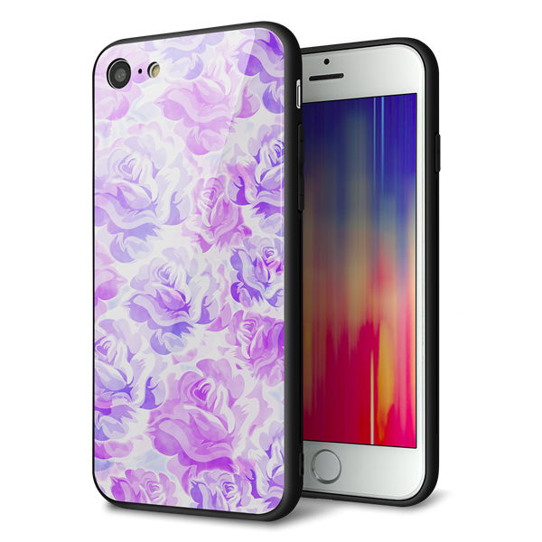 iPhone8 強化ガラス＆TPUスマホケース ガラプリ【SC929 ローズ パープル】