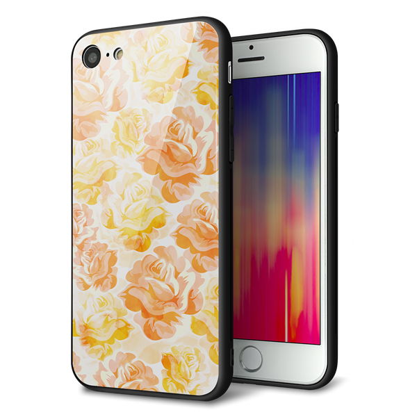 iPhone8 強化ガラス＆TPUスマホケース ガラプリ【SC931 ローズ イエロー】
