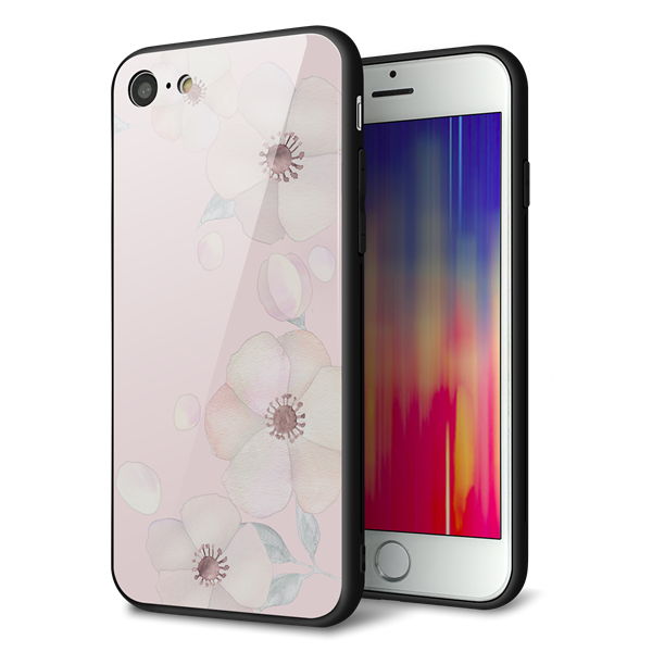 iPhone8 強化ガラス＆TPUスマホケース ガラプリ【SC949 ドゥ・フルール（オフピンク）】