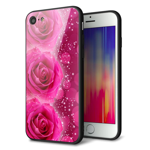 iPhone8 強化ガラス＆TPUスマホケース ガラプリ【VA815 3連のバラ】