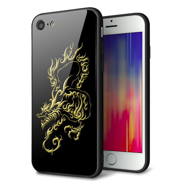 iPhone8 強化ガラス＆TPUスマホケース ガラプリ【VA831 闇と龍】